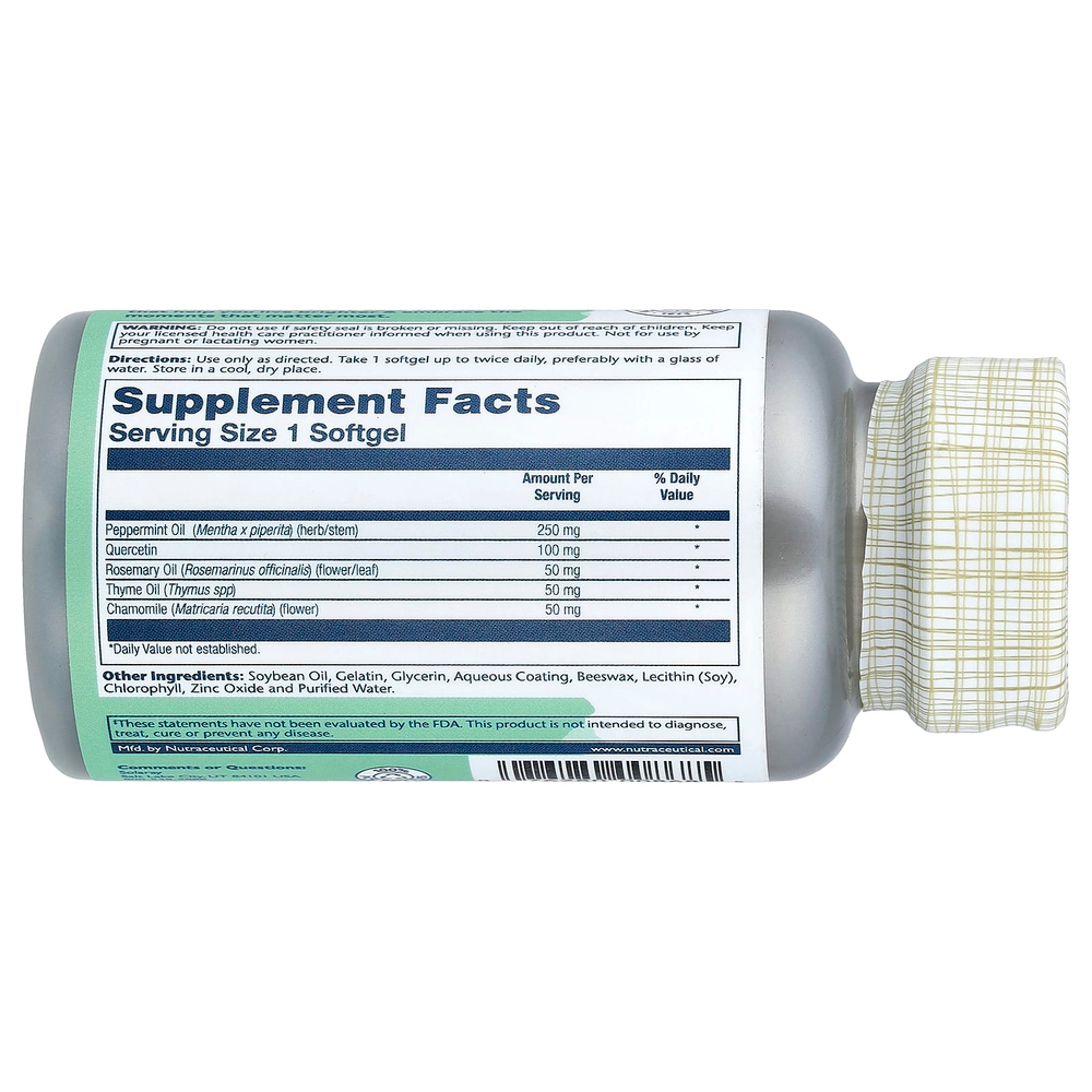 Solaray, масло перечной мяты, покрытые кишечнорастворимой оболочкой, с маслом розмарина и чабреца, 60 капсул