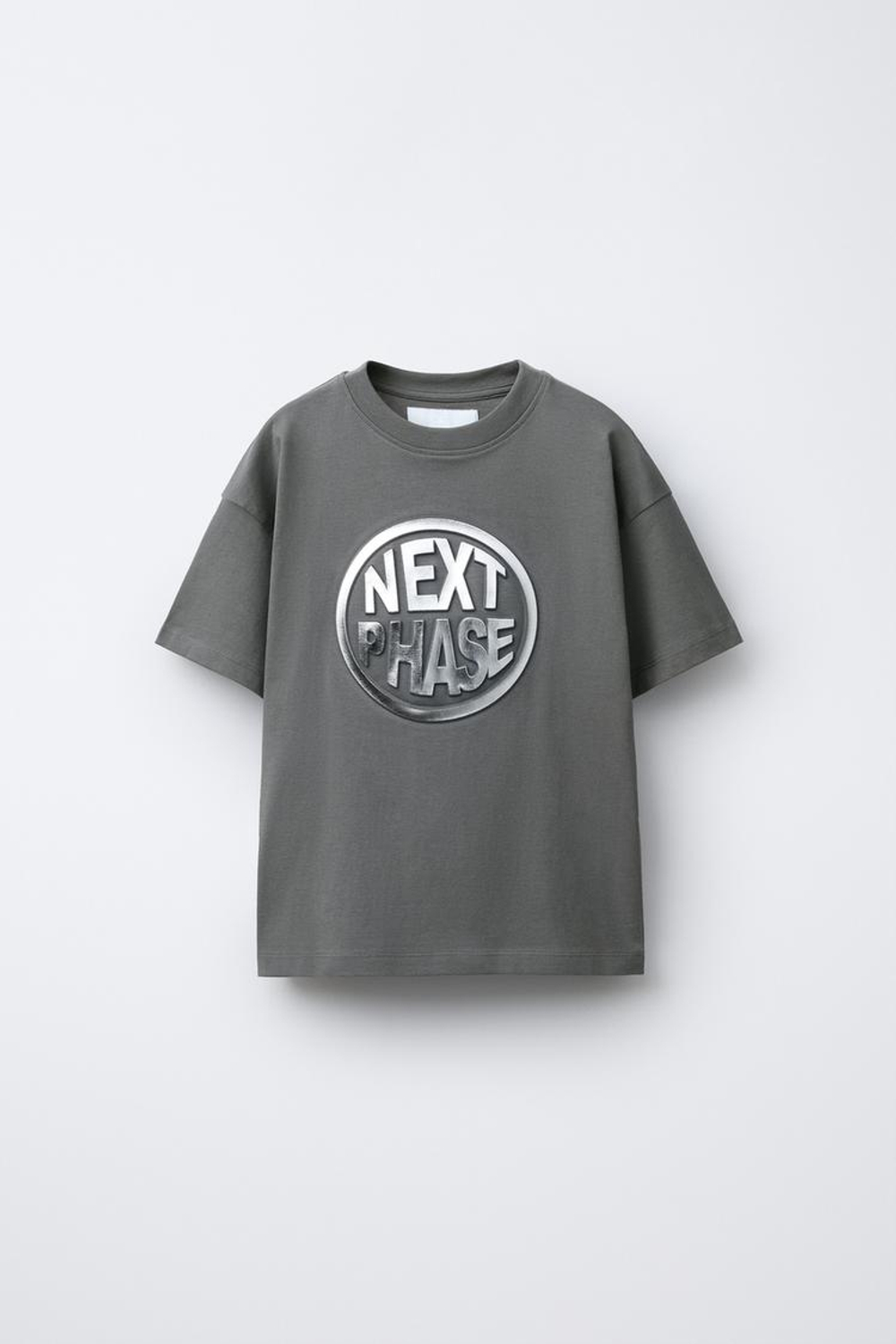 ZARA ФУТБОЛКА С РЕЛЬЕФНОЙ НАДПИСЬЮ, АНТРАЦИТОВО-СЕРЫЙ