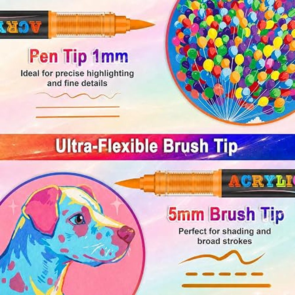 NICETY 360 Couleurs Feutres Acryliques avec Pointe 1–5 мм – Маркер для акриловой краски для Pierre, Bois, Verre, Céramique & Tissu – Marqueur Acrylique pour Surfaces Multiples, непроницаемый и нетоксичный