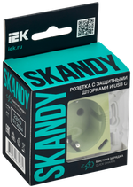 SKANDY Розетка с заземлением с защитными шторками 16А с USB C 18Вт SK-R17G мятный IEK