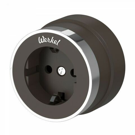 Розетка с заземлением мокко матовый/хром
