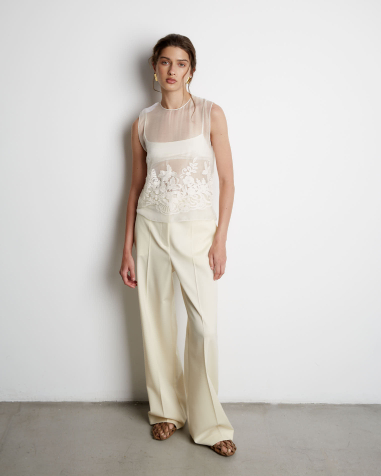 Брюки из шерсти молочный