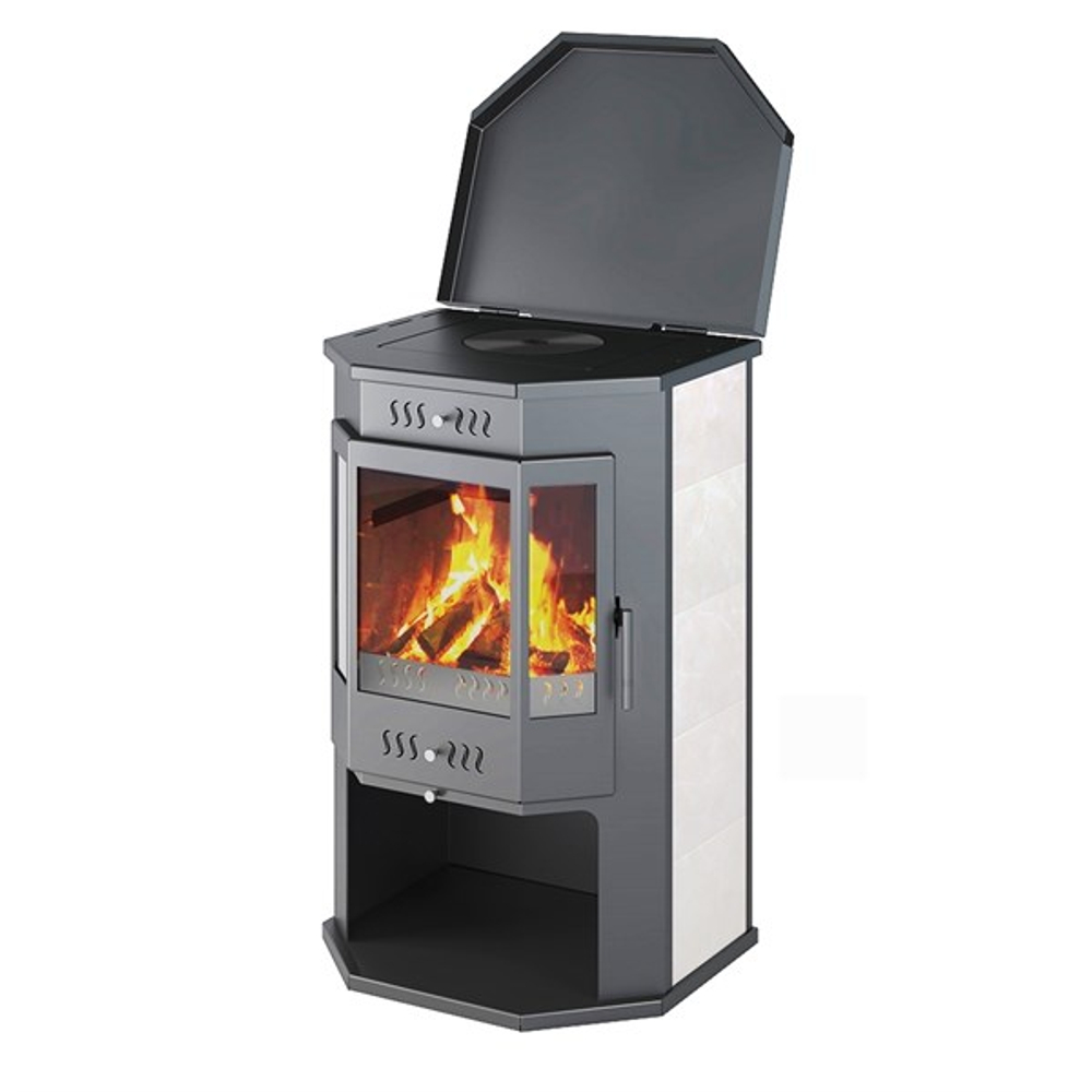 Печь-Камин ASTON 12 кВт (200 м3) Призматик с плитой