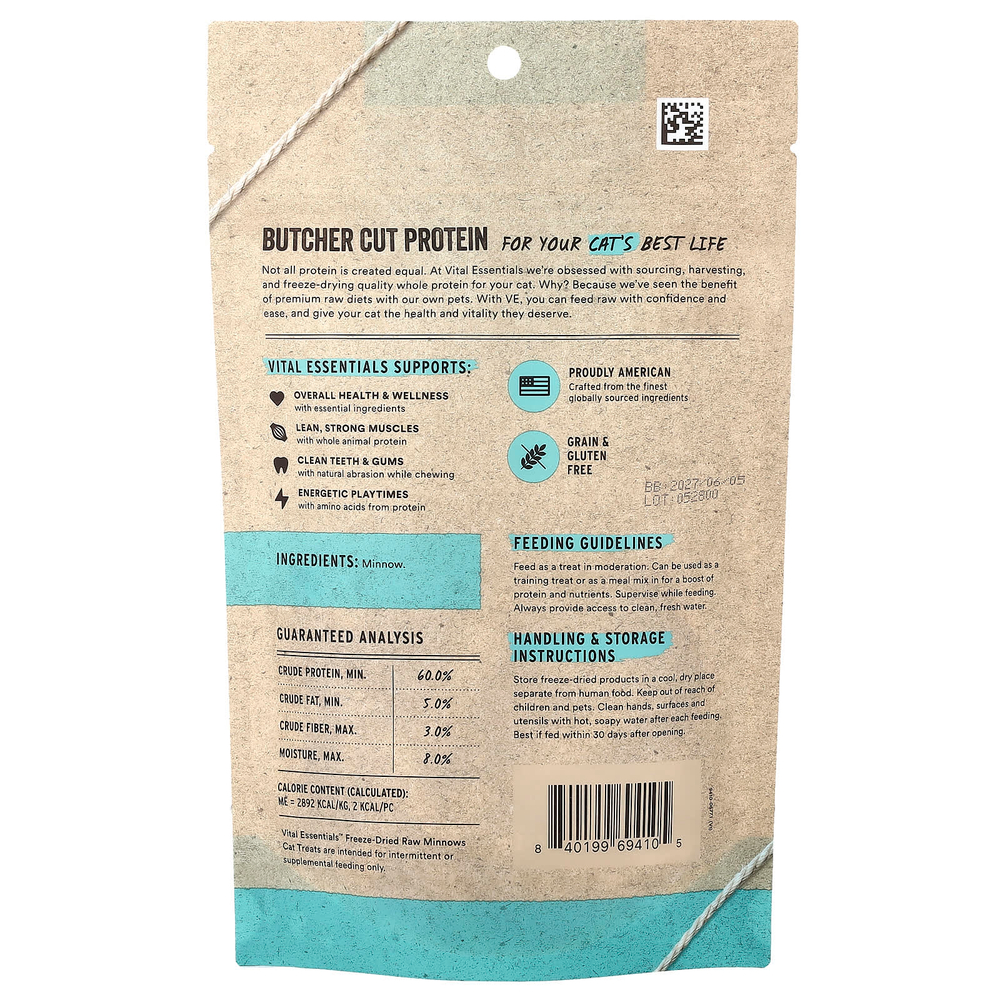 Vital Essentials, сублимированные необработанные лакомства для кошек, Minноу, 28,3 г (1 унция)