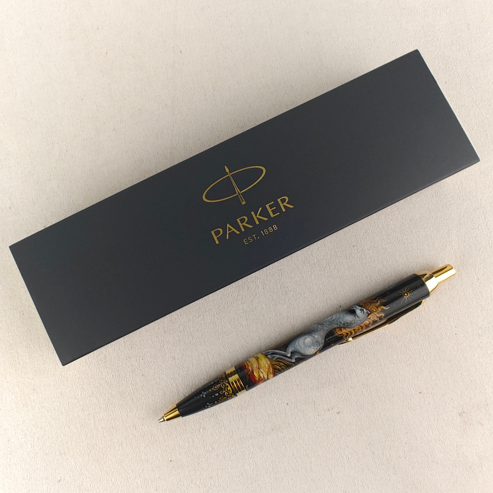 Ручка шариковая Parker "Золотогривый конь" с ручной росписью в коробке