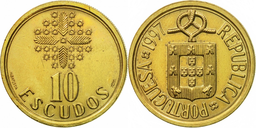 Португалия 10 эскудо, 1986-2001 Герб XF
