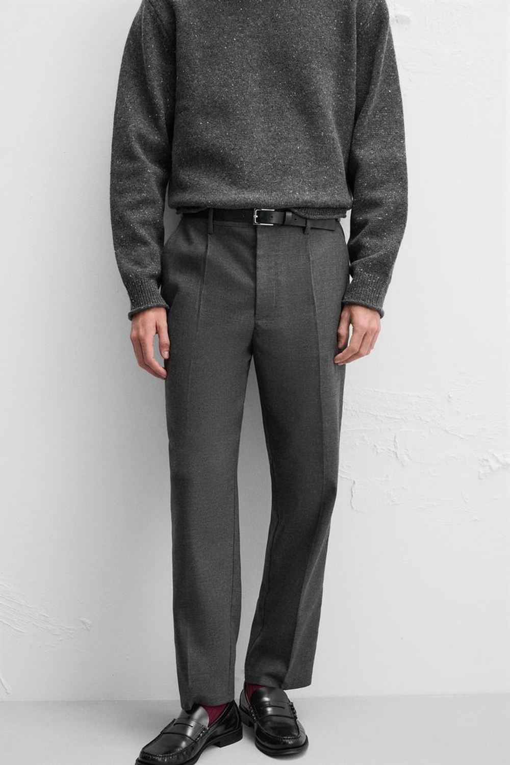 ZARA БРЮКИ ИЗ ФЛАНЕЛИ СО СКЛАДКАМИ, СЕРЫЙ