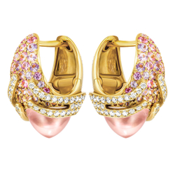 Серьги с розовым Кварцем, цветными Сапфирами и Бриллиантами, Е0053-0/19