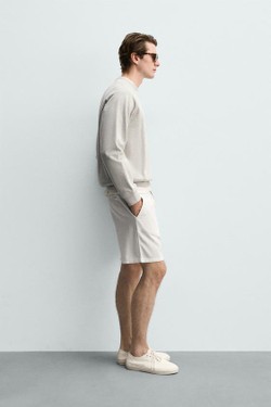 ZARA ШОРТЫ REGULAR FIT ИЗ РЕЛЬЕФНОЙ ТКАНИ, БЕЛЫЙ