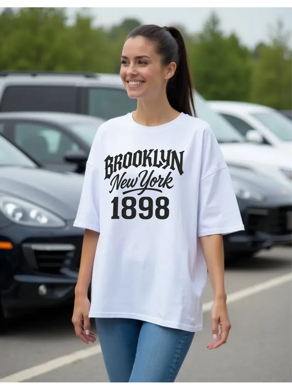 Футболка больших размеров с принтом Brooklyn