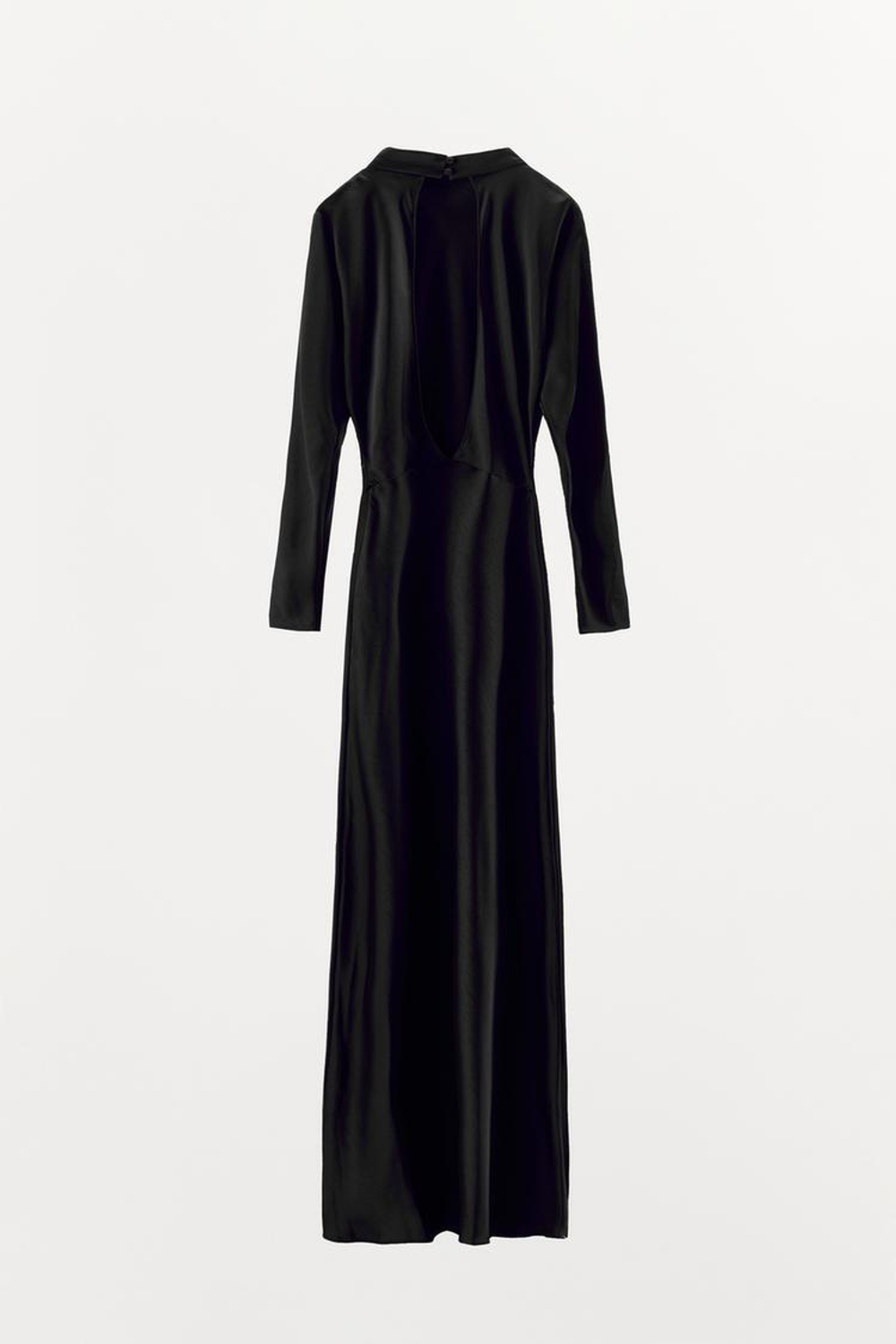 ZARA АТЛАСНОЕ ПЛАТЬЕ СО СБОРКАМИ, ЧЕРНЫЙ