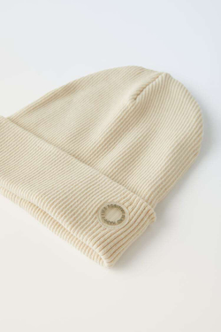 ZARA ХЛОПКОВАЯ ШАПКА-БИНИ В РУБЧИК, ЦВЕТ ЛЬДА