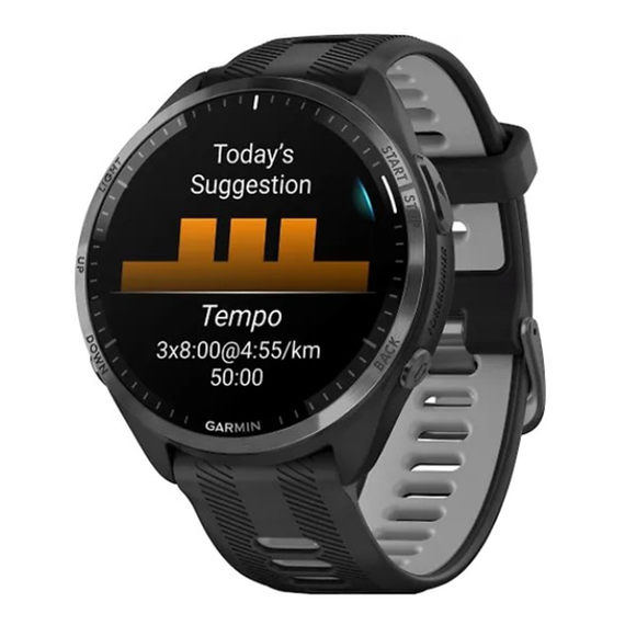 Умные часы Garmin Forerunner 965 – черные, темно-серый DLC титановый безель, с черным ремешком