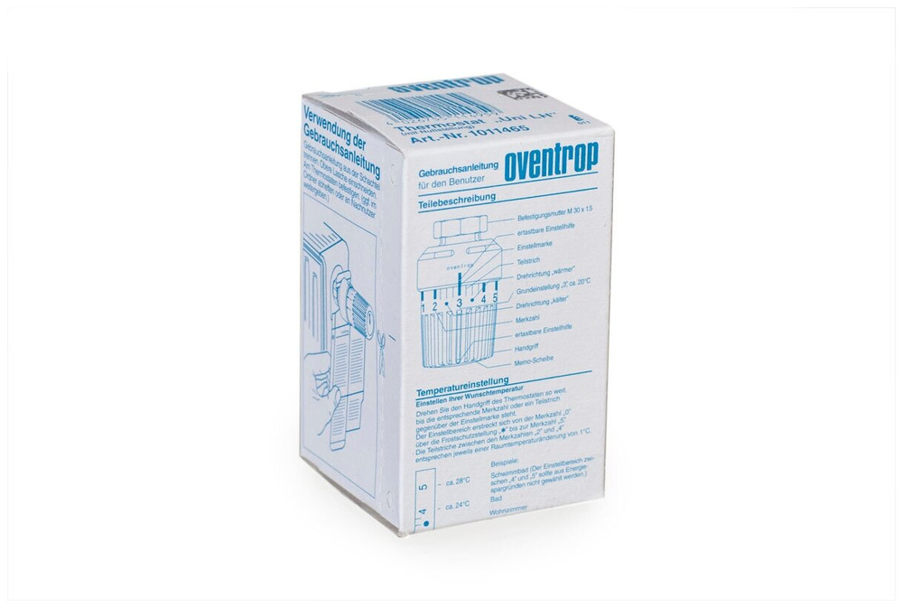 Термостатическая головка Oventrop Uni LH, артикул 1011465, белая, 7-28 С, с нулевой отметкой