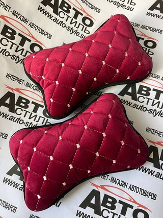 Подушки на подголовник ВЕЛЮР пара 21*13 Ромб - розовый, шов белый