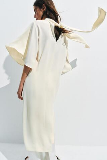 ZARA ПЛАТЬЕ МИДИ СВОБОДНОГО КРОЯ — ZW COLLECTION, СВЕТЛО-БЕЖЕВЫЙ