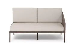 "Канны" левый модуль плетеный из роупа, каркас алюминий коричневый (RAL8016) муар, роуп коричневый круглый, ткань бежевая 035