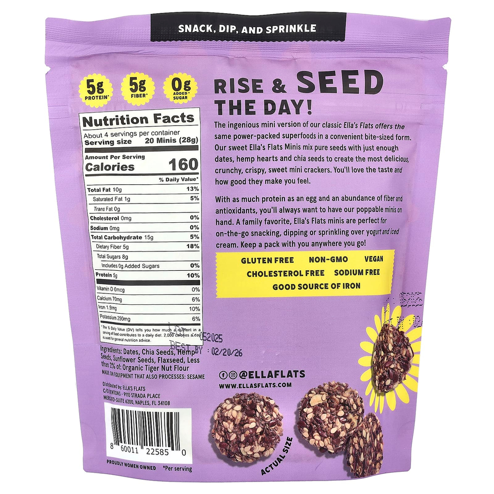 Ella's Flats, крекеры с суперфудами, сладкие мини-печенья, 113 г (4 унции)
