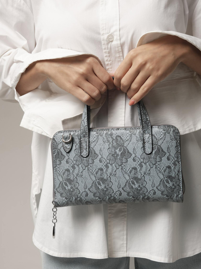 Сумка кожаная на плечо кросс-боди голубой ажур