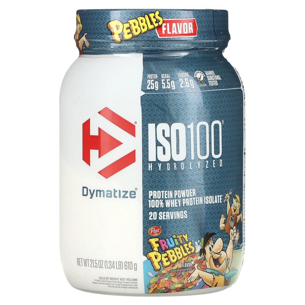 Dymatize, ISO100®, гидролизованный, 100% изолят сывороточного протеина, фруктовый вкус, 610 г (1,34 фунта)