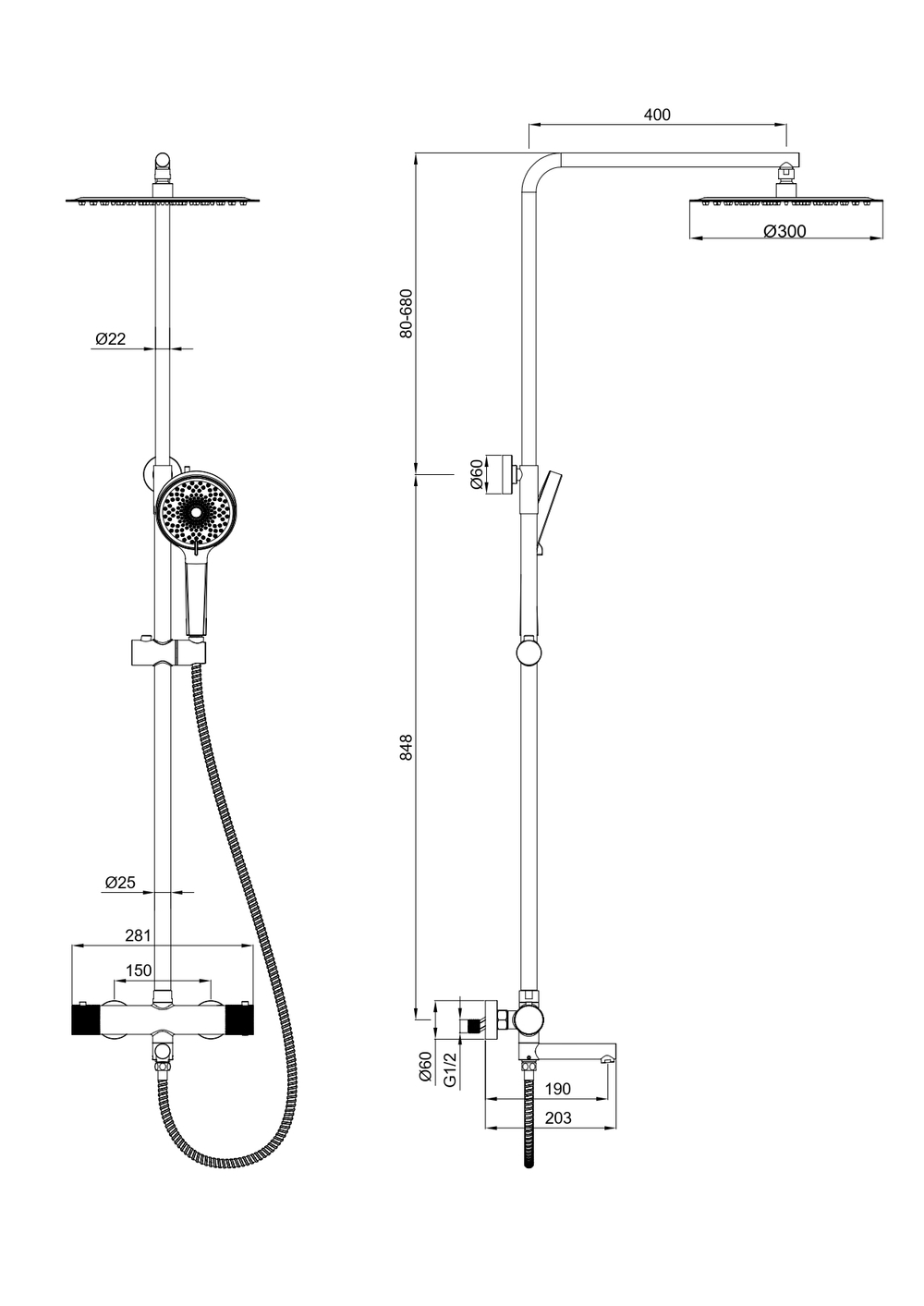 Душевая система с термостатом WONZON & WOGHAND, Черный матовый (WW-88739902-MB)