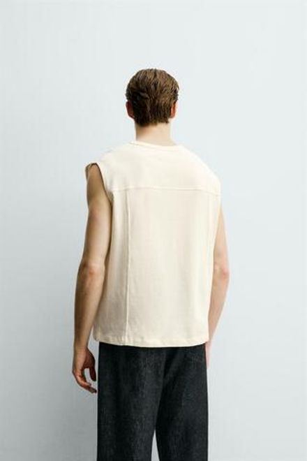 ZARA ФУТБОЛКА RELAXED FIT БЕЗ РУКАВОВ, ЭКРЮ