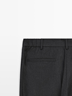 Massimo Dutti Брюки из шерстяной фланели с эластичными вставками по бокам, темно-серый