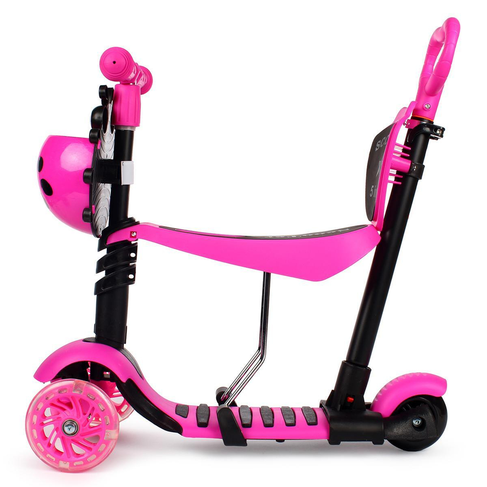 Самокат трехколесный 5в1, колеса PVC 8 см со светом, заднее колесо без света, 4 положения ручки, 3 ц