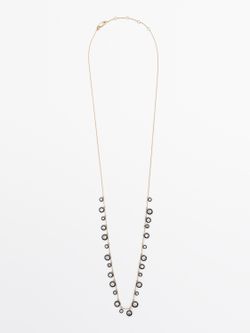 Massimo Dutti Ожерелье со стразами в винтажном стиле, золотистый