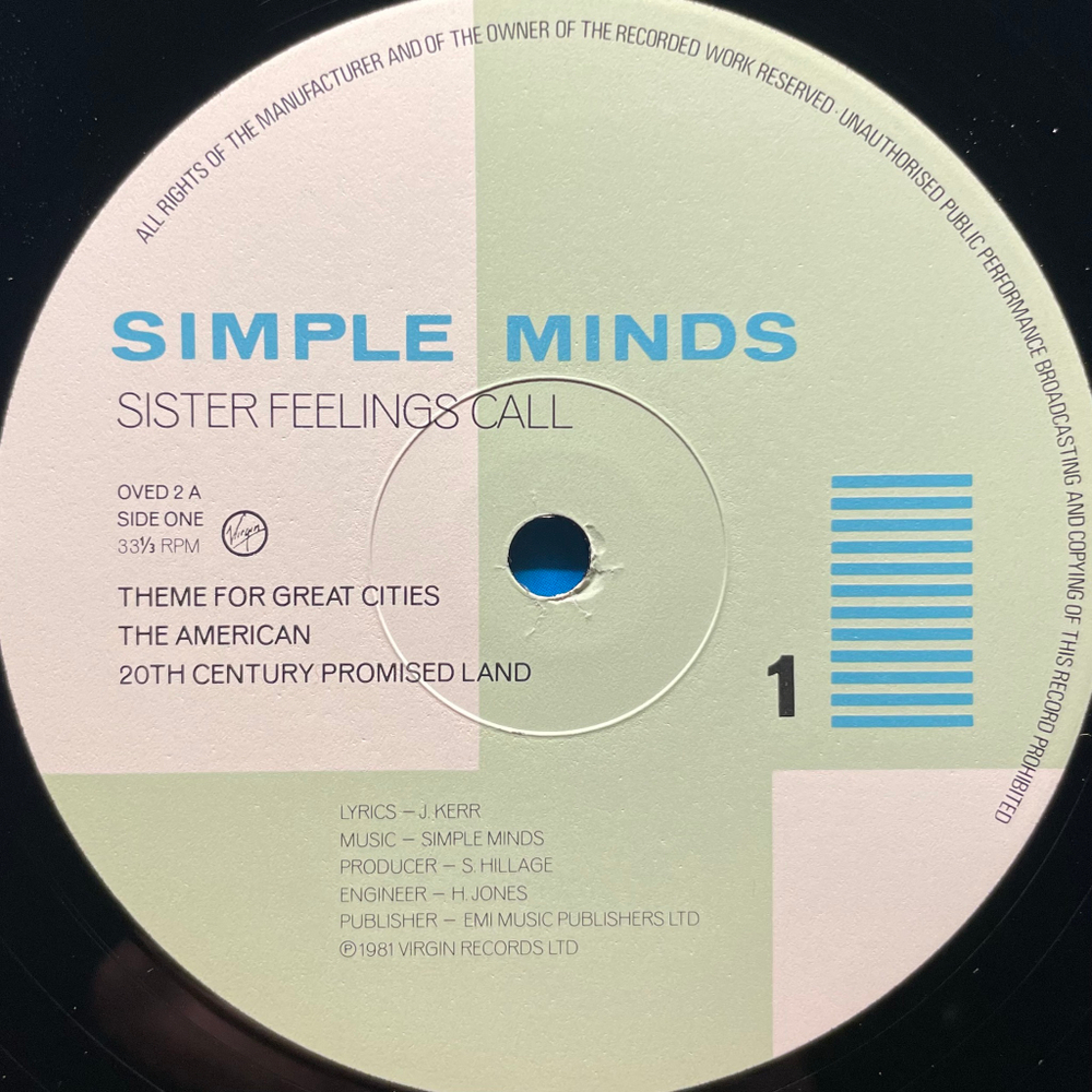 Simple Minds ‎– Sister Feelings Call (Англия 1981г.)