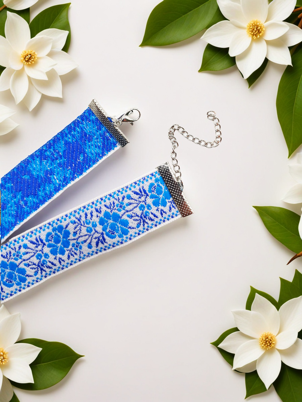 Чокер народный Цветы синий 2,5 см