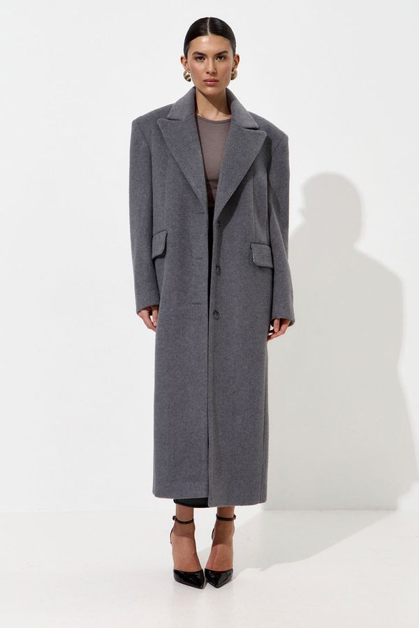 Пальто с шерстью прямого кроя серого цвета