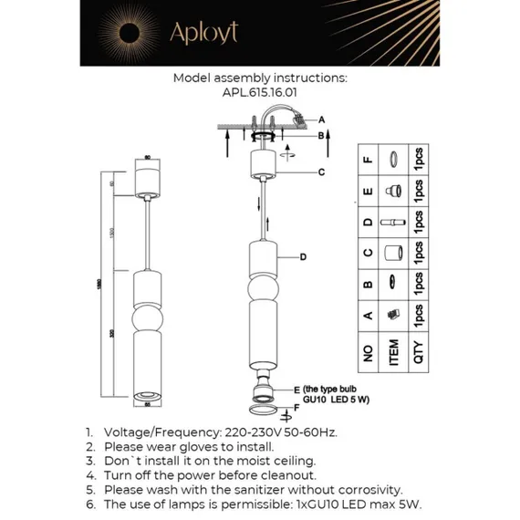 Светильник подвесной APL.615.16.01