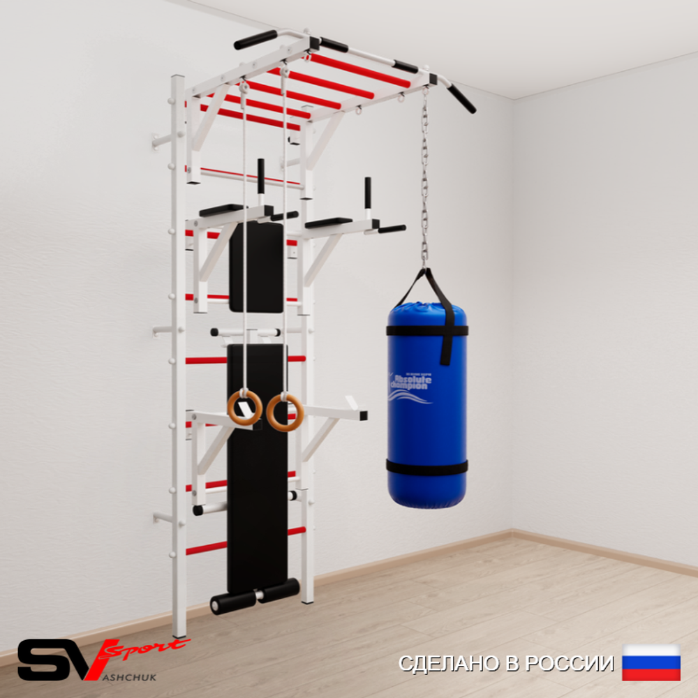 Шведская стенка Sv Sport 5611 (Турник рукоход/Брусья/Стойка/Скамья/Кольца/Цепь/Мешок 15кг)