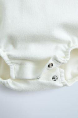 ZARA БОДИ ИЗ МЯГКОЙ ТКАНИ С ВЫШИВКОЙ И КОНТРАСТНЫМ ВОРОТНИКОМ, ЖЕЛТОВАТО-БЕЛЫЙ