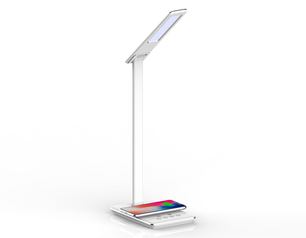 Светодиодная настольная лампа с беспроводной зарядкой и USB портом DE581 WH белый LED 2700-6400K 6W