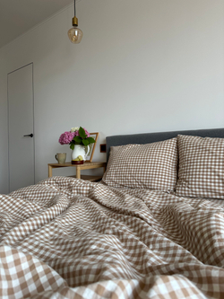 КПБ 2 сп с простыней на рез. 180х200 ВАРЕНЫЙ ХЛОПОК "Клетка бежевая"