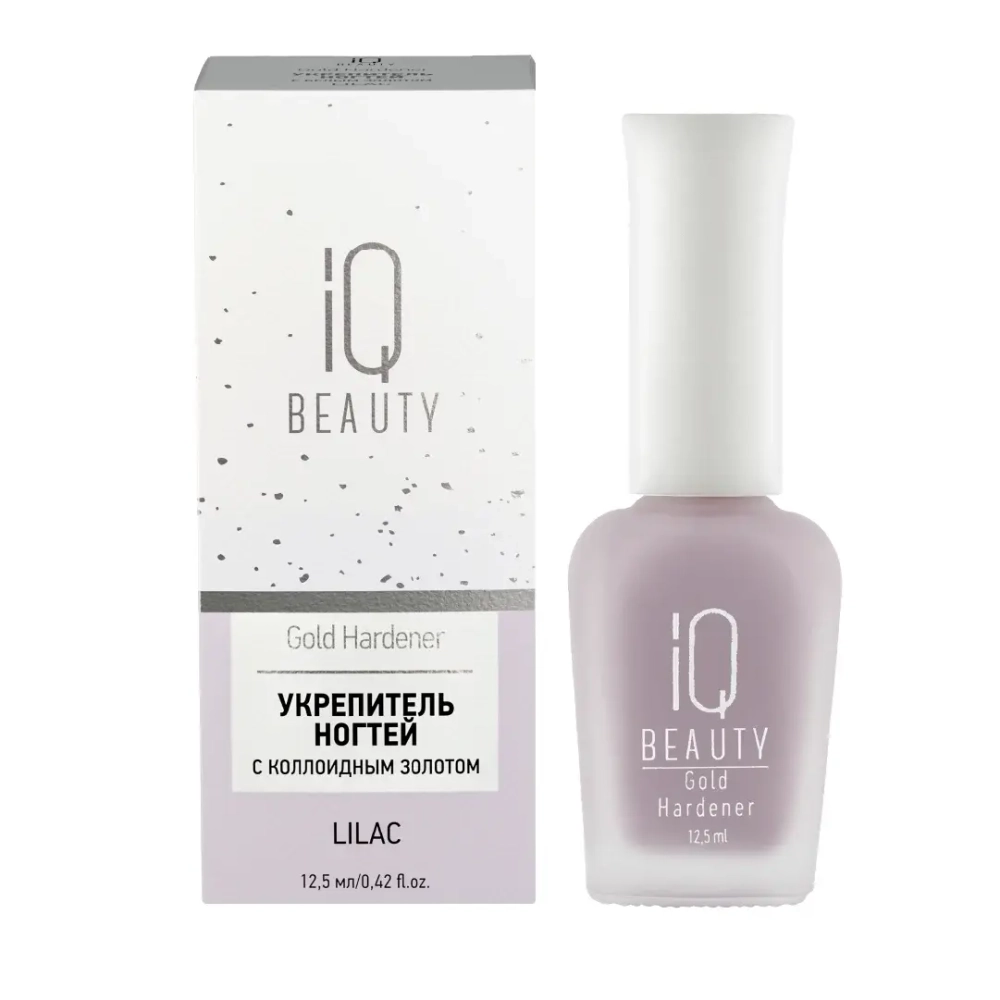 IQ Beauty Укрепитель для ослабленных и ломких ногтей с коллоидным золотом Gold Hardener, 12,5 мл Лиловый с мерцанием белого золота