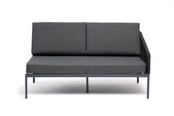 "Канны" левый модуль плетеный из роупа, каркас алюминий темно-серый (RAL7024) муар, роуп темно-серый круглый, ткань темно-серая 027