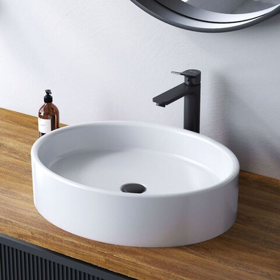 C8FC0X055GWOV Universal накладная раковина без базы под смес, 55 см, овал, бел глянц