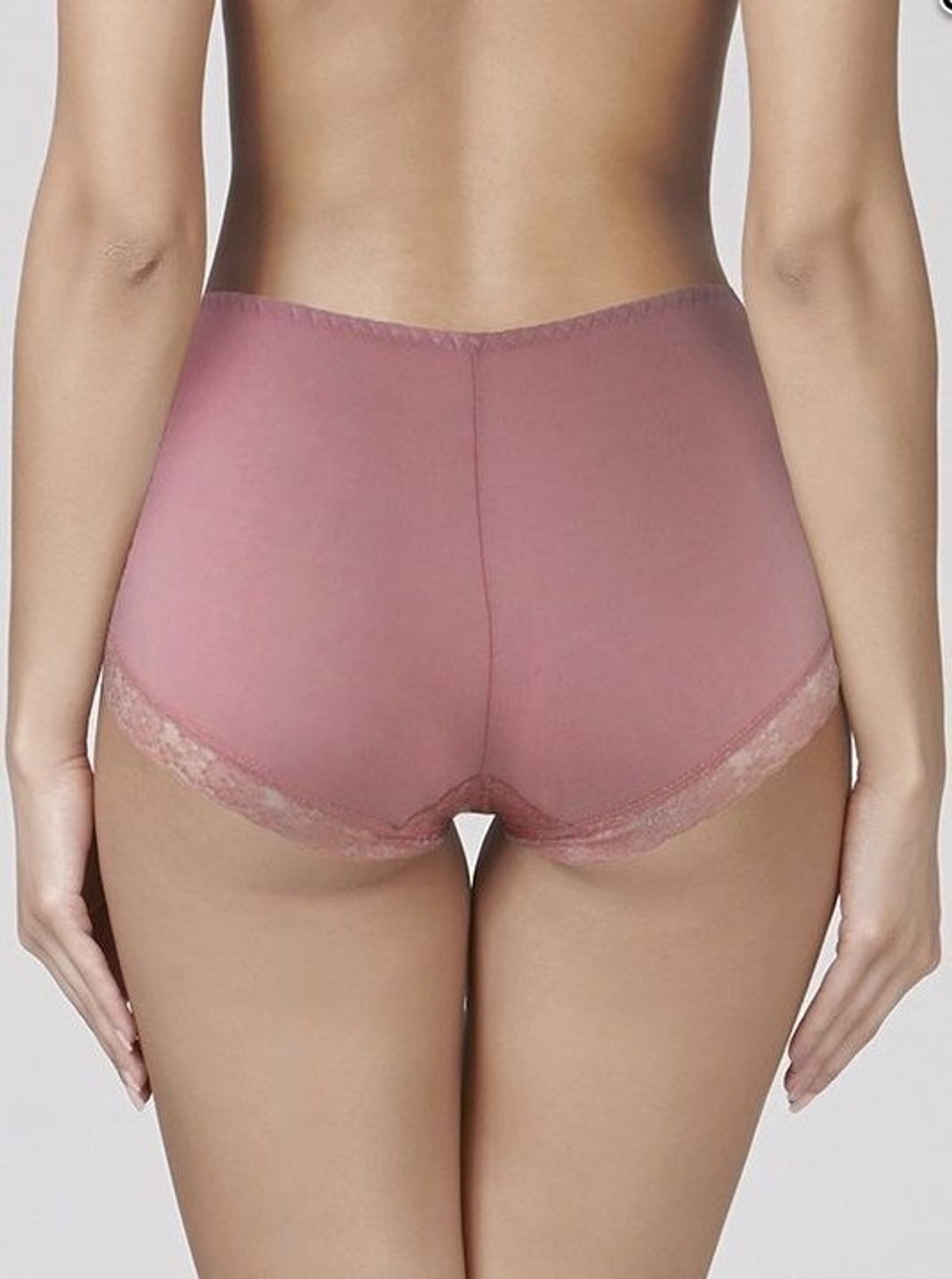 Трусики-слип с завышенной линией талии из хлопка и цветочного кружева (Размер: XL) (Цвет: бежевый)