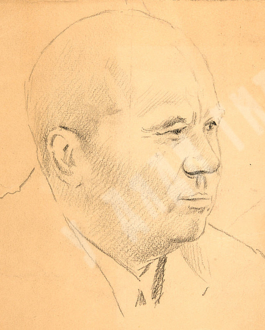 Аладжалов С. И. Три эскиза к портрету Н. Хрущева.  Бумага, карандаш. Кон. 1950-х гг.