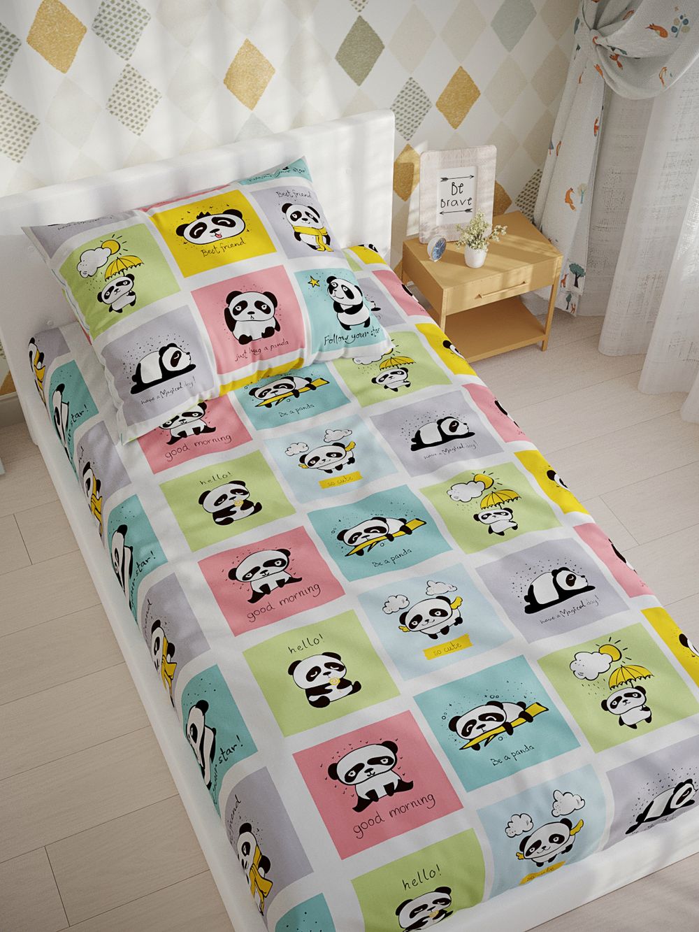 Простыня бязь Сказка "Панда" 150х205 см 1,5-спальная