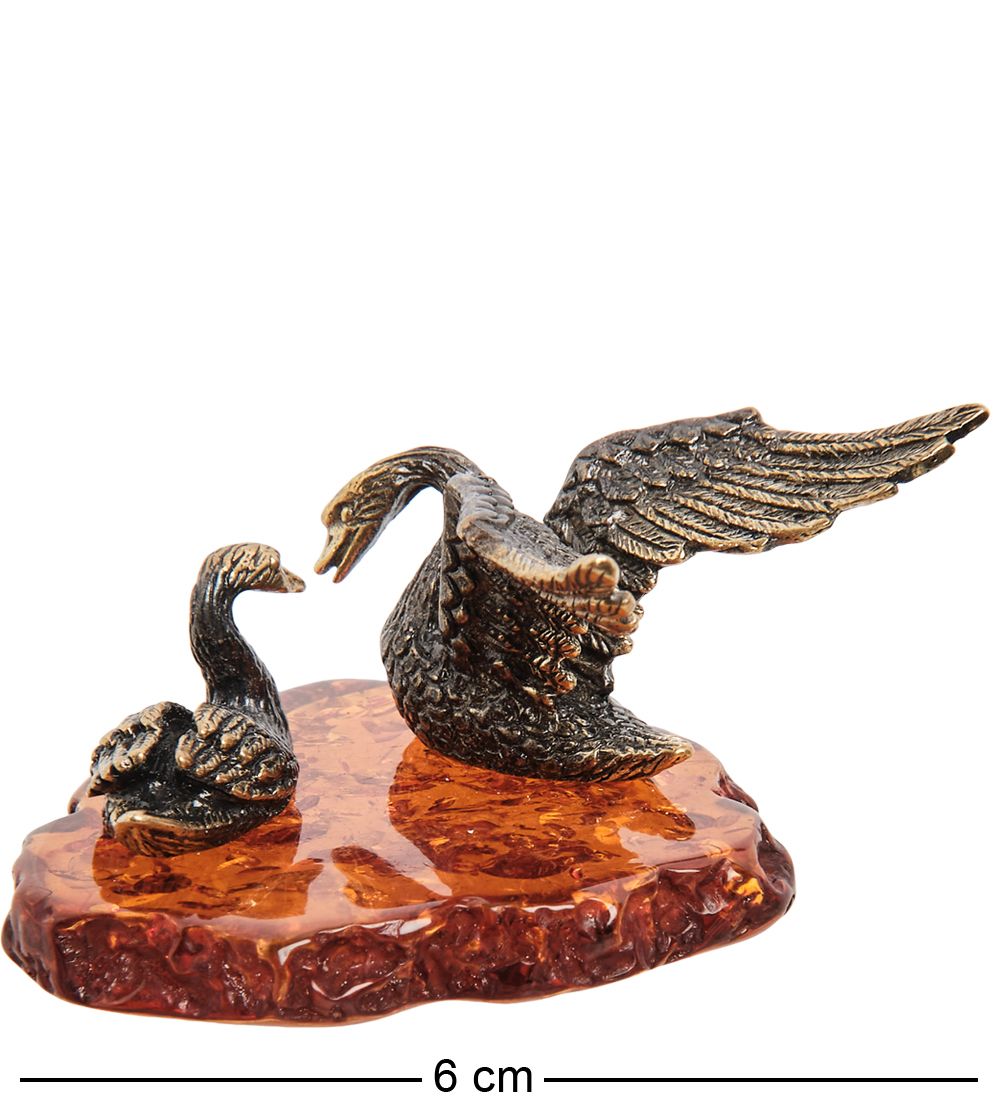 AM-1936 Фигурка «Пара лебедей» (латунь, янтарь)