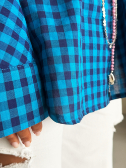 Рубашка трансформер в клетку сине-голубая