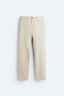ZARA БРЮКИ КОМФОРТНОЙ ПОСАДКИ ИЗ РЕЛЬЕФНОЙ ТКАНИ, БЕЖЕВЫЙ