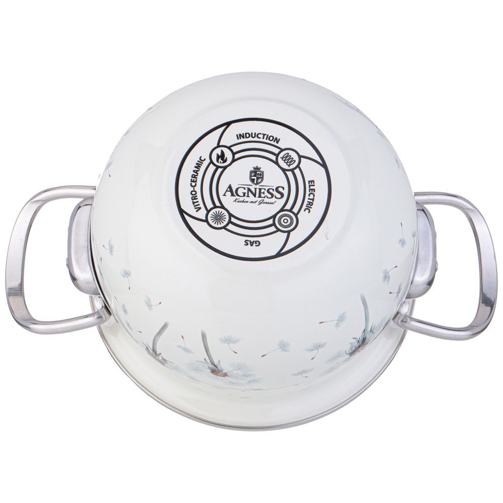 КАСТРЮЛЯ AGNESS ЭМАЛИРОВАННАЯ СО СТЕКЛЯННОЙ КРЫШКОЙ СЕРИЯ "DANDELION", 1,5 Л ДИА. 16СМ
