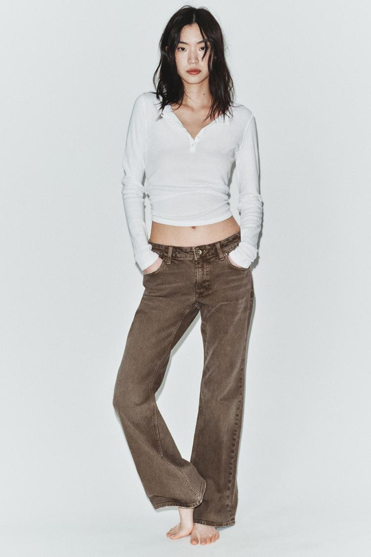 ZARA ДЖИНСЫ TRF BOOTCUT С НИЗКОЙ ПОСАДКОЙ, КОРИЧНЕВЫЙ