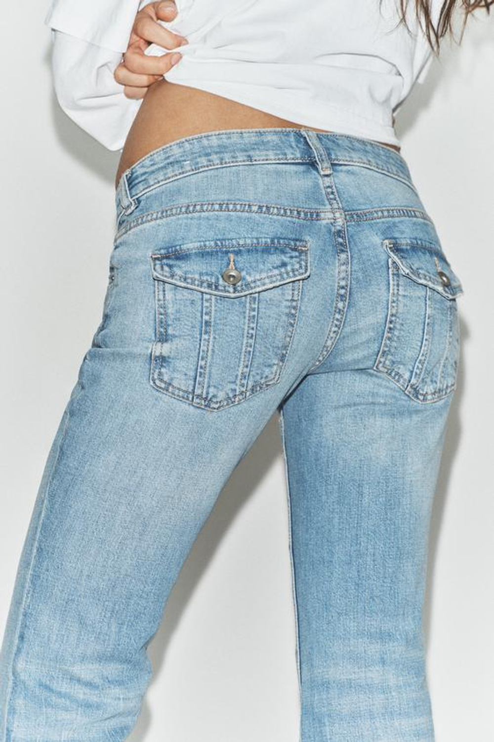 ZARA ДЖИНСЫ TRF BOOTCUT С НИЗКОЙ ПОСАДКОЙ, ГОЛУБОЙ