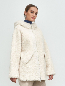 Шуба женская из шерсти мериноса чебурашка тедди, белая, SilverFox